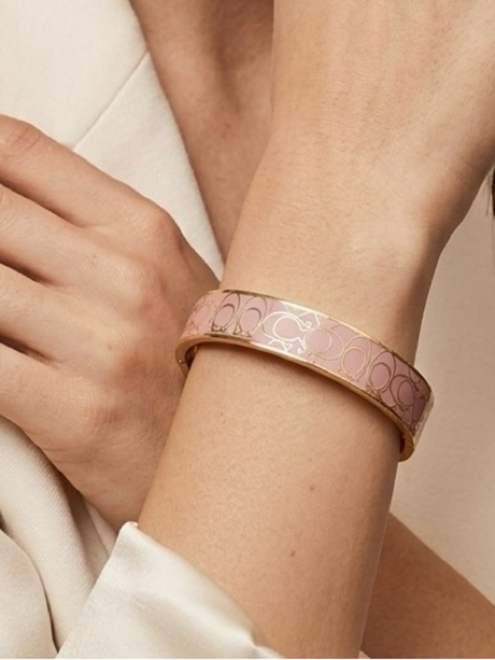 Coach Signature Pink Gold Enamel Bangle Bracelet